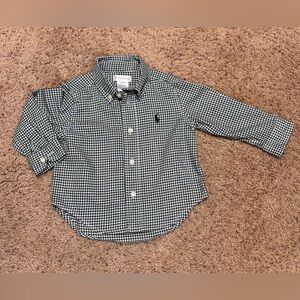 Ralph Lauren Black and White Gingham Button Down Shirt, size 12 months.